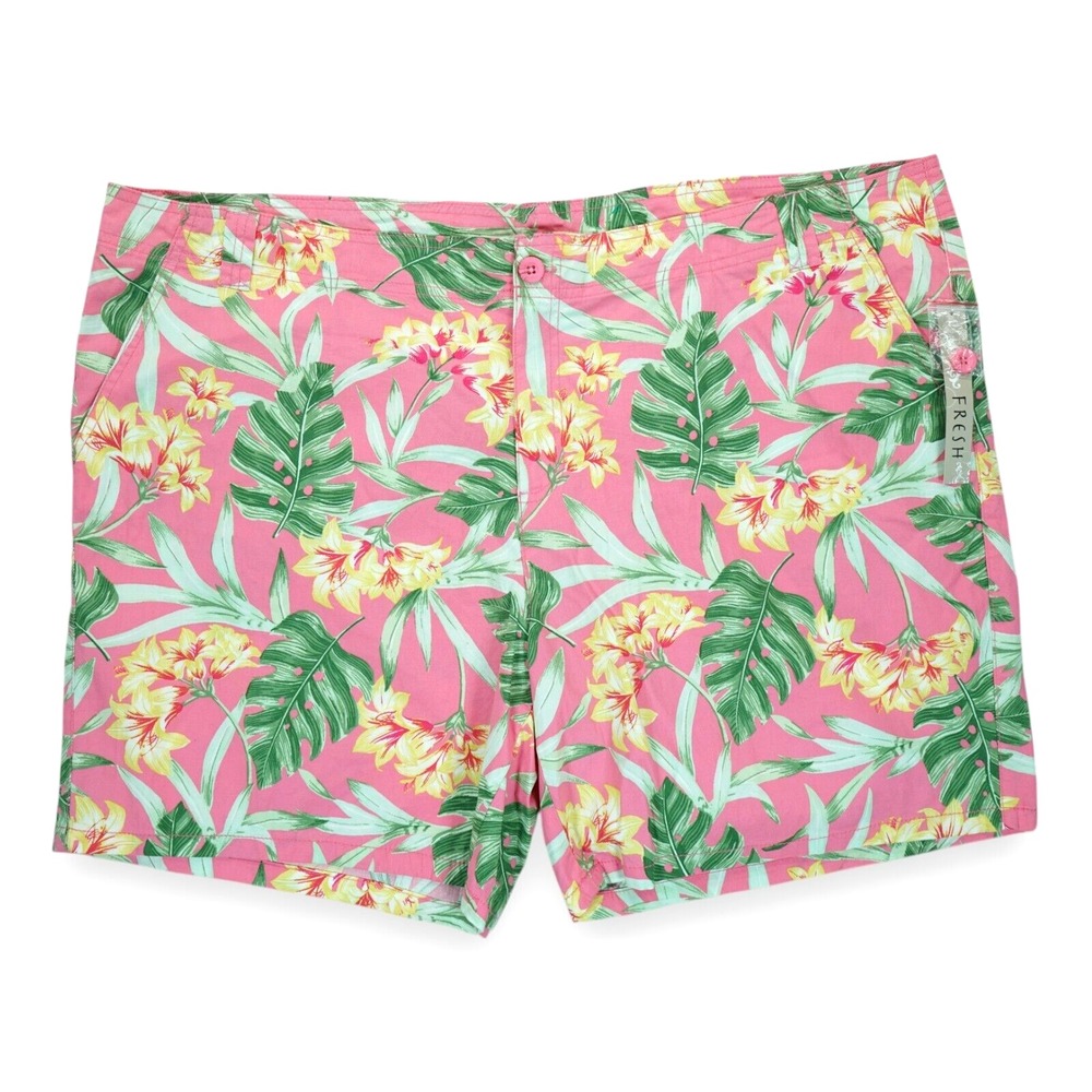 NWT‎ Fresh Women's Floral Print Shorts Tropical Multicolor Size 22W Pocketes Zip